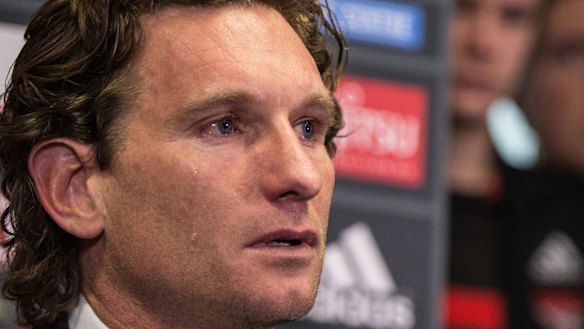 James Hird shed a tear at a press conference in August as he announced he was stepping down as coach of Essendon. 