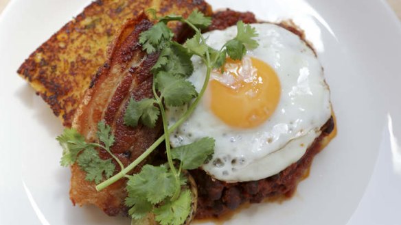 Jalapeno corn bread with egg and pork belly.