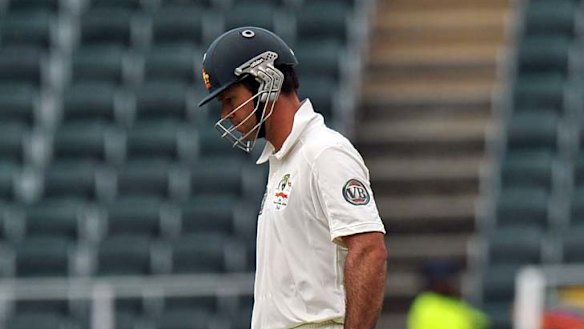 Ricky Ponting walks back to the pavilion after he was dismissed by Morne Morkel.