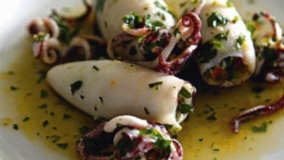 Calamari stuffed with prawns