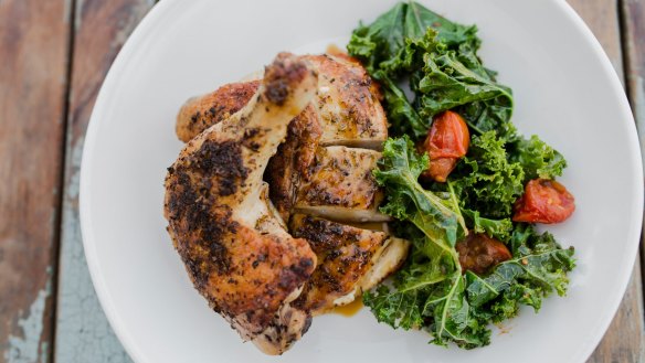 Organic roast chicken with kale and anchovy at Pulp Kitchen.