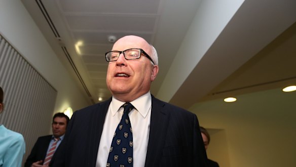 Attorney-General Senator George Brandis in the press gallery on Tuesday.
