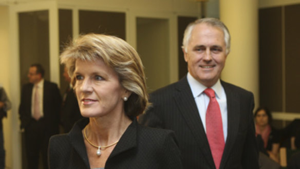 Once were chums...Julie Bishop and Malcolm Turnbull before their growing rift.