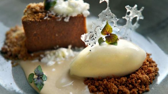 Ginger beer cake with pear sorbet.