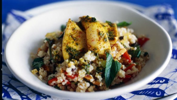 Calamari with Moroccan spices and coucous