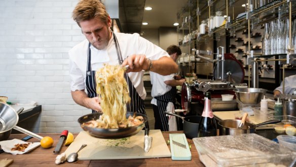Australian chef Curtis Stone in the kitchen at Maude.