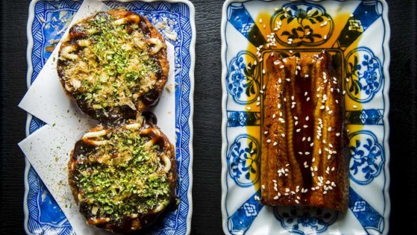 Okonomiyaki pancakes, and eel at Tasuke.