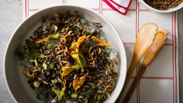 Karen Martini's zucchini flower, wild rice, lentil and yoghurt salad.