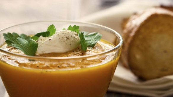 Serve crusty bread with spicy pear and sweet potato soup.