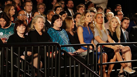 From left, Kathleen Willey, Juanita Broaddrick and Kathy Shelton wait for the second presidential debate.