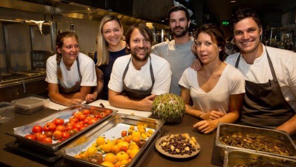 Noma in Sydney: (from left) Tess Davison, Katherine Bont, Rene Redzepi, James Spreadbury, Tamara Archer and  Beau Clugston map out their Barangaroo menu.   