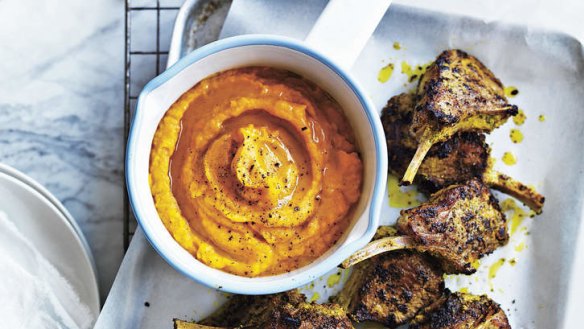 Marinated lamb cutlets with pumpkin purée (spice, mint and lamb).