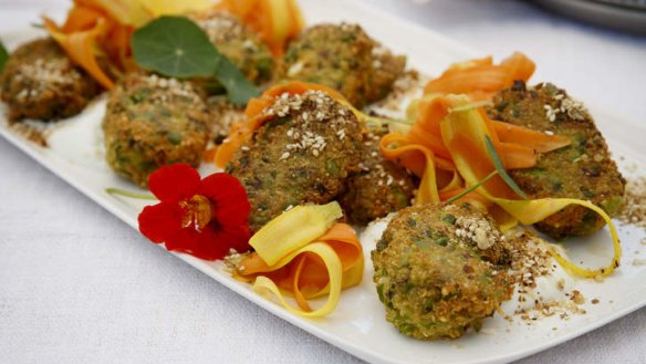 Anytime food: Pea, feta and quinoa fritters.