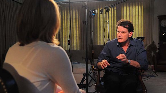 On the offensive: actor Charlie Sheen (R) talks to ABC News' Andrea Canning