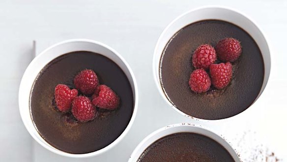 Baked chocolate and raspberry custards