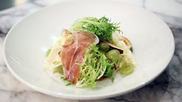 Prosciutto, burrata and fresh fig with vincotto dressing at Cecconi's Flinders Lane. 