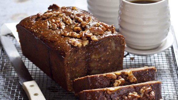Spiced coffee, date and pomegranate loaf.