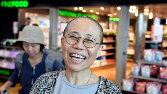 Liu Xia, the widow of Chinese Nobel dissident Liu Xiaobo, arrives at Helsinki International Airport in Vantaa, Finland.