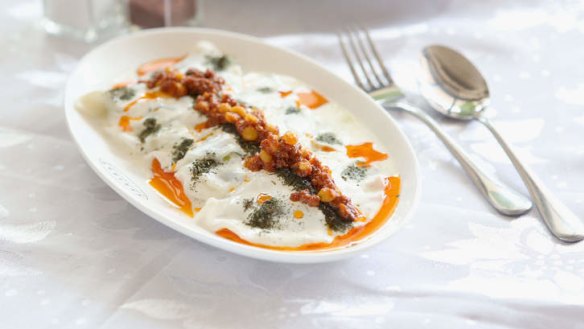 Khaybar's house-made ashak, dumplings with garlic yoghurt.