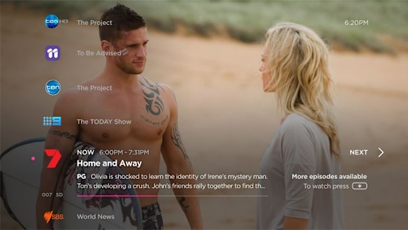 The onscreen Electronic Program Guide is superimposed on the free-to-air picture.