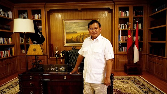 Prabowo Subianto in front of his desk at his mountain retreat in Hambalang, West Java.