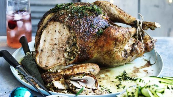 Neil Perry's roast turkey with prune and macadamia nut stuffing.