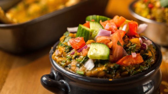 Chickpea and spinach curry is tinged with garam masala.