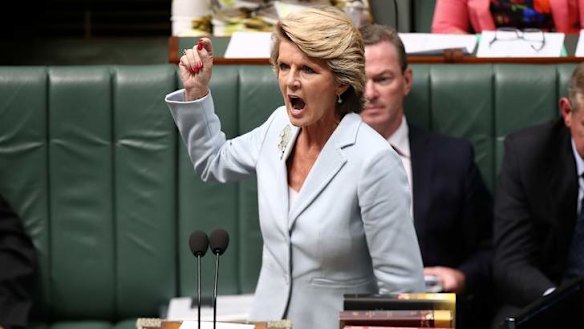 Foreign Affairs Minister Julie Bishop during question time. Photo: Alex Ellinghausen