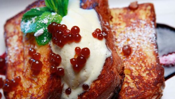 Brioche french toast with coffee caviar.