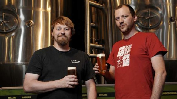 Cheers: Brewers Jason Oliver and Marcus Cox at Thunder Road Brewery.