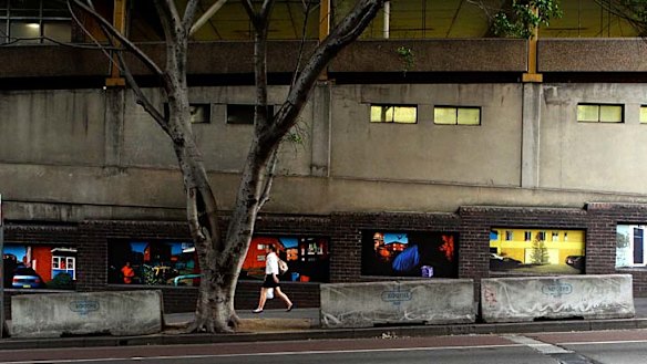Photographs on display by Sydney photographers along Elizabeth Street.