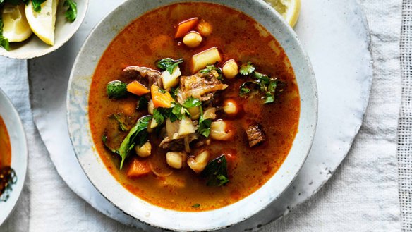 Winter warmer: Spicy lamb and vegetable soup with legumes.
