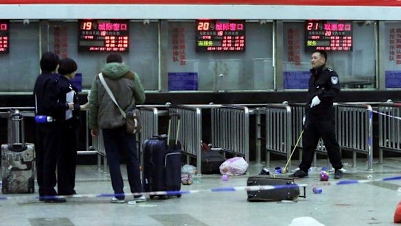 The aftermath of a mass stabbing attack at Kunming railway station in China's south-western Yunnan province in March.