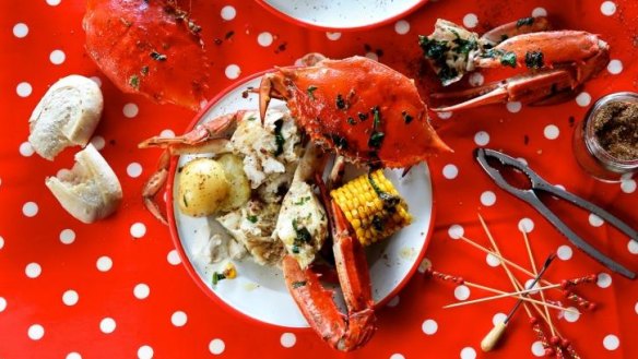 Cracking good fun: Crab boil from the American south is Will Balleau's hit dish.