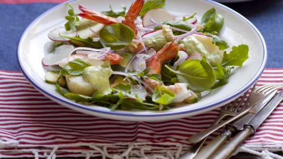 Oarsome prawn salad with green goddess dressing.