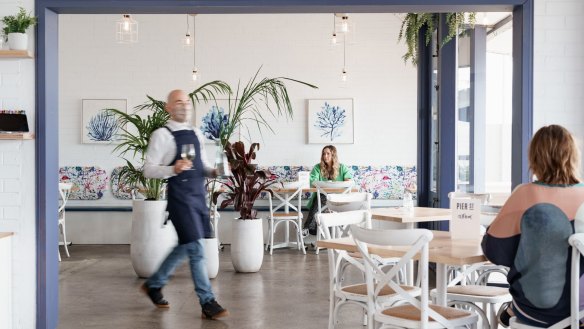 Pier Street, on the waterfront at Portarlington.
Pier Street owners Ebony VaggÂ and Peter Roddy.
Folded eggs with prosciutto, rocket and parmesan salad from Pier Street's breakfast menu.
Photos: Tony Evans