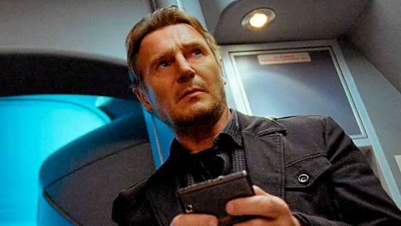Liam Neeson in a scene from <i>Non-Stop</i>.