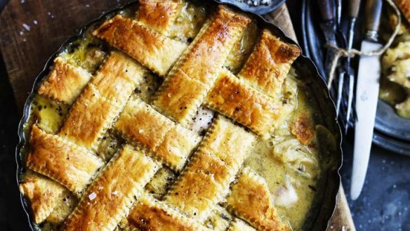 Polenta lends a nice hue and flavour to this retro chicken pie.