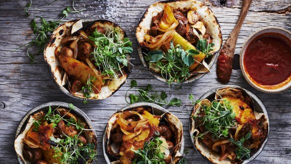 Smoky mushroom and pineapple tacos. 