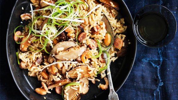 Supercharged flavour: Claypot rice with Chinese sausage, peanuts and shiitake.