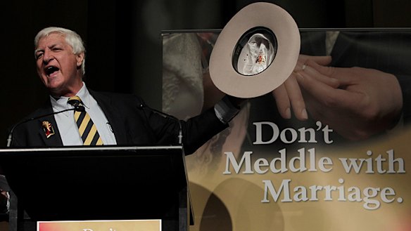 Independent MP Bob Katter auctioned his hat at the  "Don't meddle with marriage" rally at Parliament House in  Canberra  for $2700.