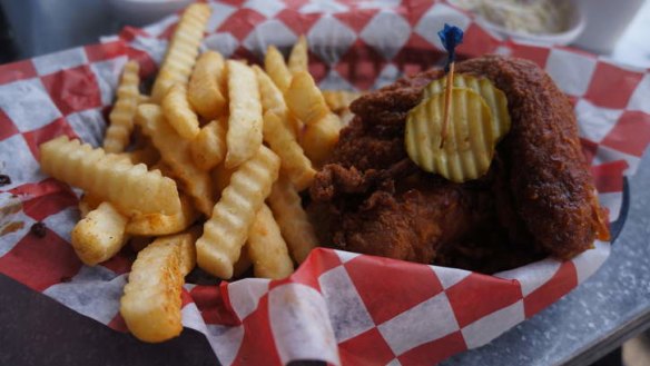 Nashville-style hot fried chicken and chips.
