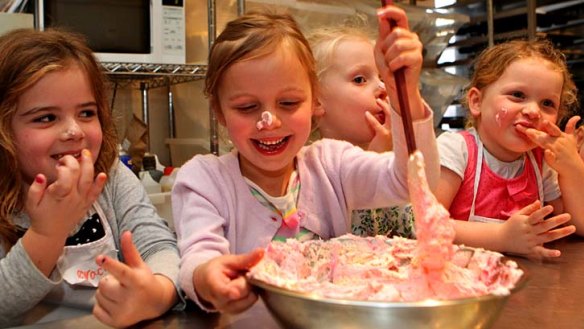 Birthday bake-off: Grace Butler, Ruby Barnett, Lizzie Bull and Scarlett Barnett at Sparkle Cupcakery on Saturday.