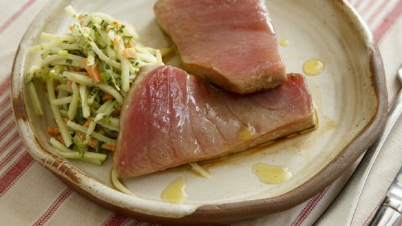 Spring-time: Kohlrabi slaw with rare tuna.