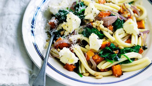 Simply delicious: Strozzapretti pasta with pumpkin, pine nuts and feta.