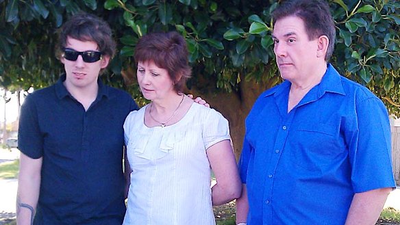Brodie's brother Cameron and parents Rae and Damian at a press conference this morning.