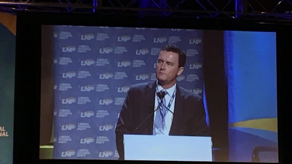 LNP state president Gary Spence address the convention in Brisbane.