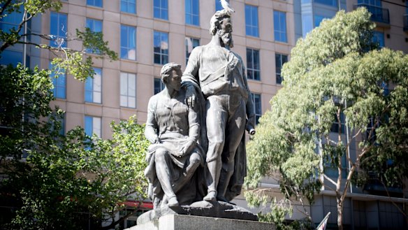 The Burke and Wills statue on the corner of Swanston and Collins streets. What will be its fate now that metro rail tunnel works have begun.