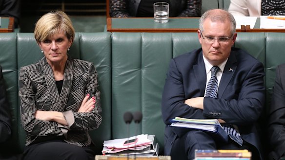 Foreign Affairs Minister Julie Bishop and Social Services Minister Scott Morrison during question time  on Thursday.
