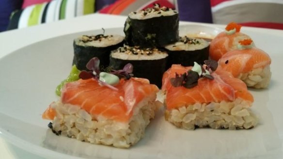 Healthy options: Bubbabar's menu includes sushi rolls and 'slice'.